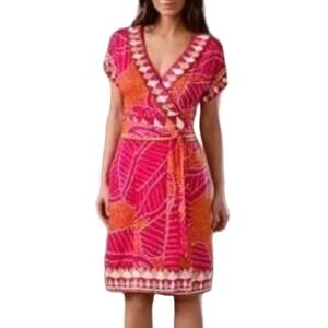 Diane von Furstenberg Silk Wrap Dress Women 2 Pink Orange‎ Tribal Print Resort